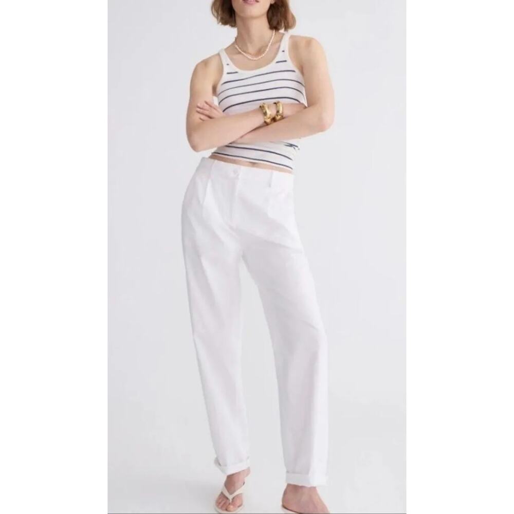 J.Crew Maritime Tapered Ripstop High-Waisted White Cotton Pleated Pants Size 6P